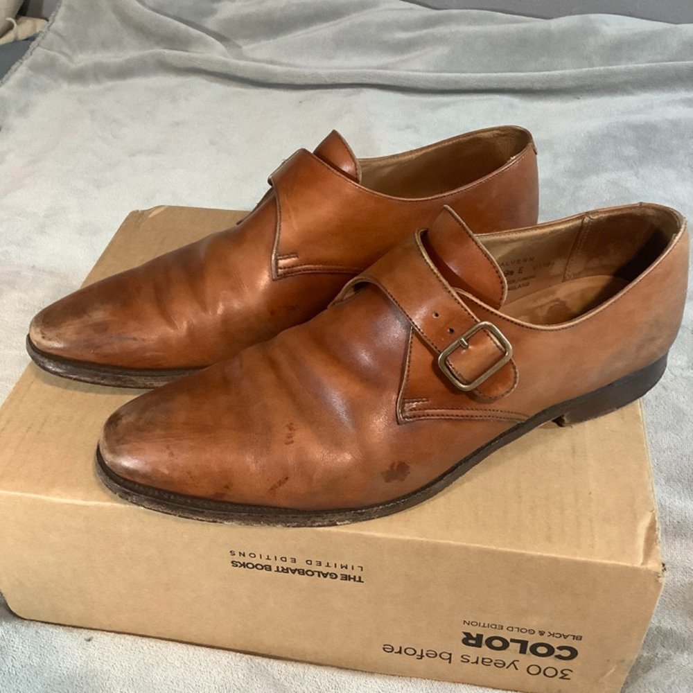 Crockett & Jones Malvern Monk Strap 9.5 E Brown Leather Mens Shoes